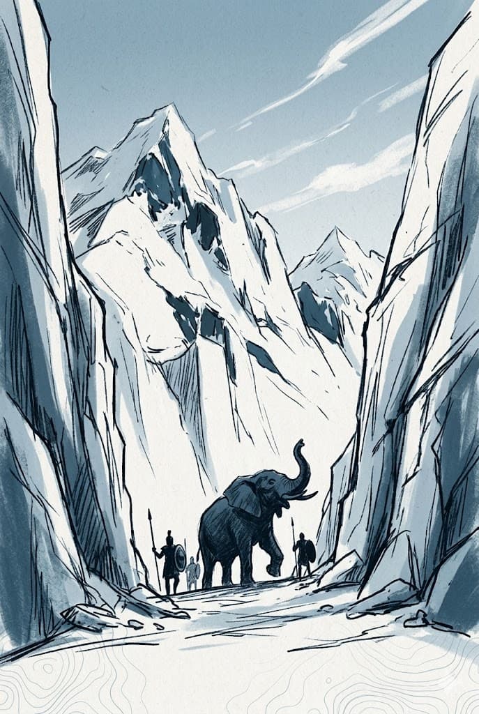 Hannibal crossing the Alps by elephant
