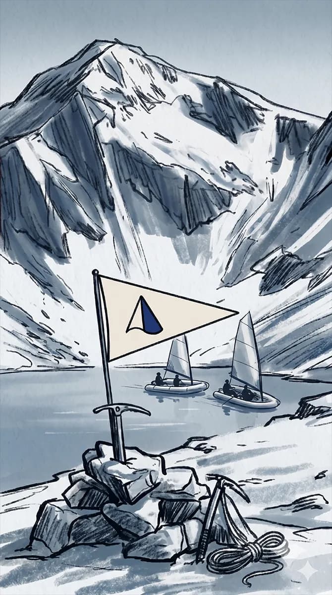 A Himalayan lake with a burgee